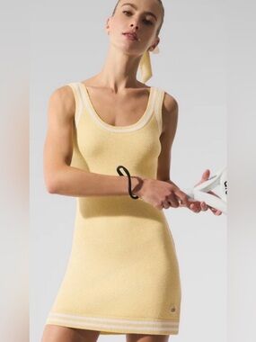 ALO Yoga Tennis Club Sweater Knit Dress in Yellow XXS